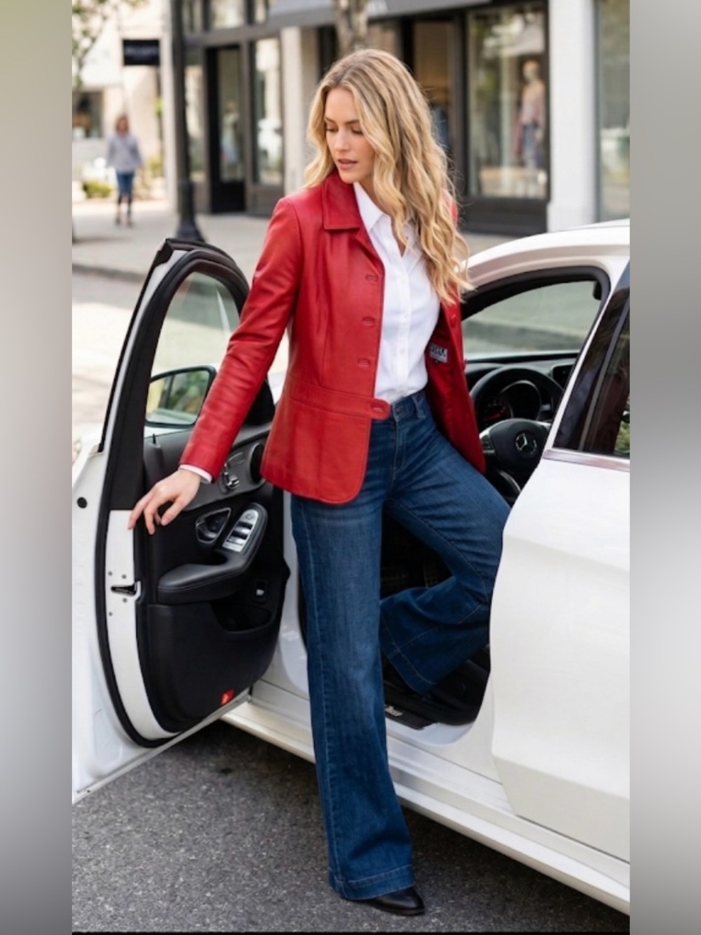 (M) Like new condition! red leather jacket